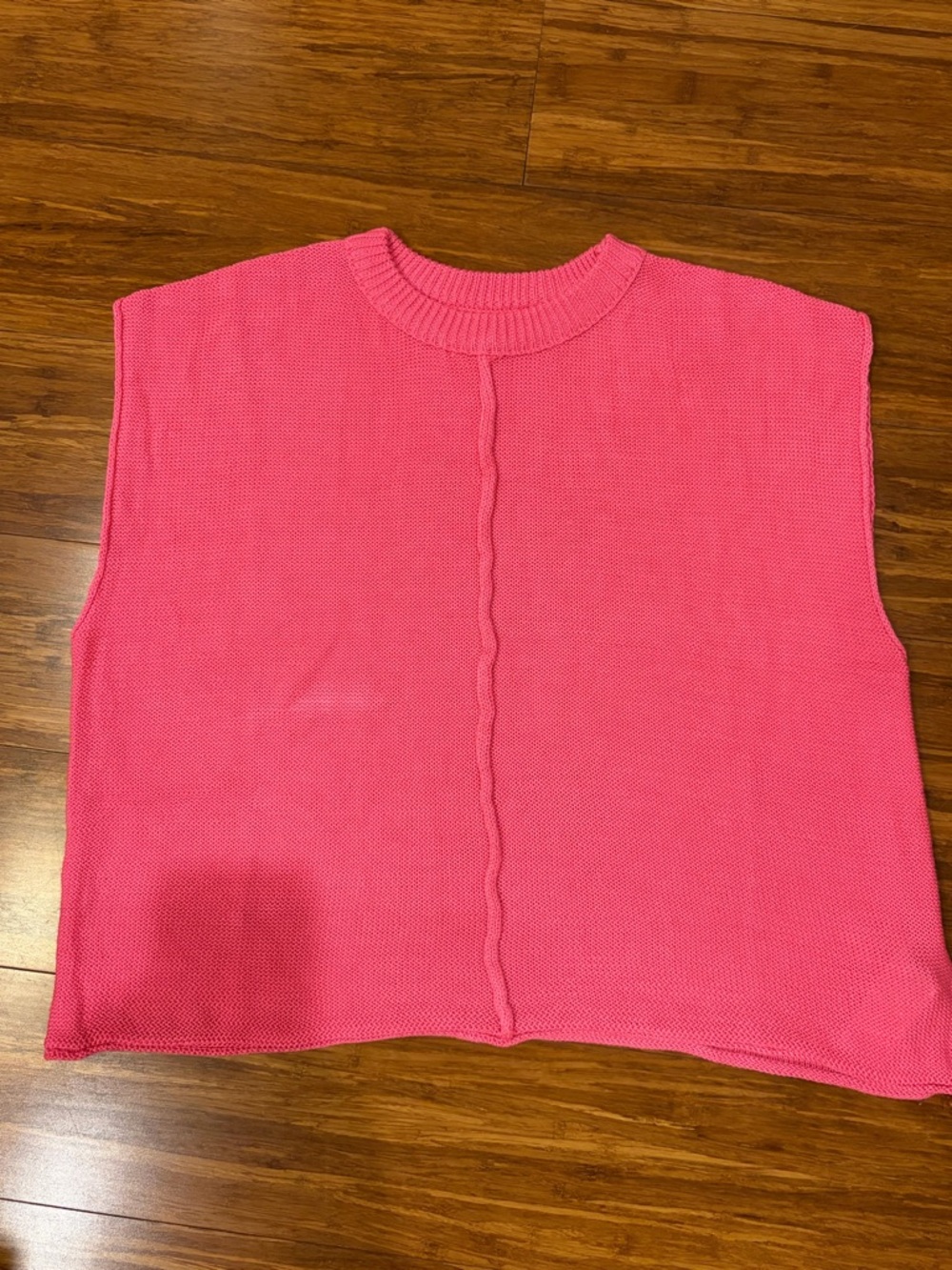 Bright Pink Sleeveless Crew Knit Top